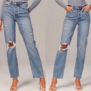 ABERCROMBIE & FITCH The Boyfriend Mid Rise Jeans Distressed 90s Size 10 SHORT
